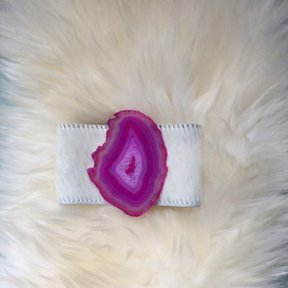 Hide cuffs with Brazilian agate